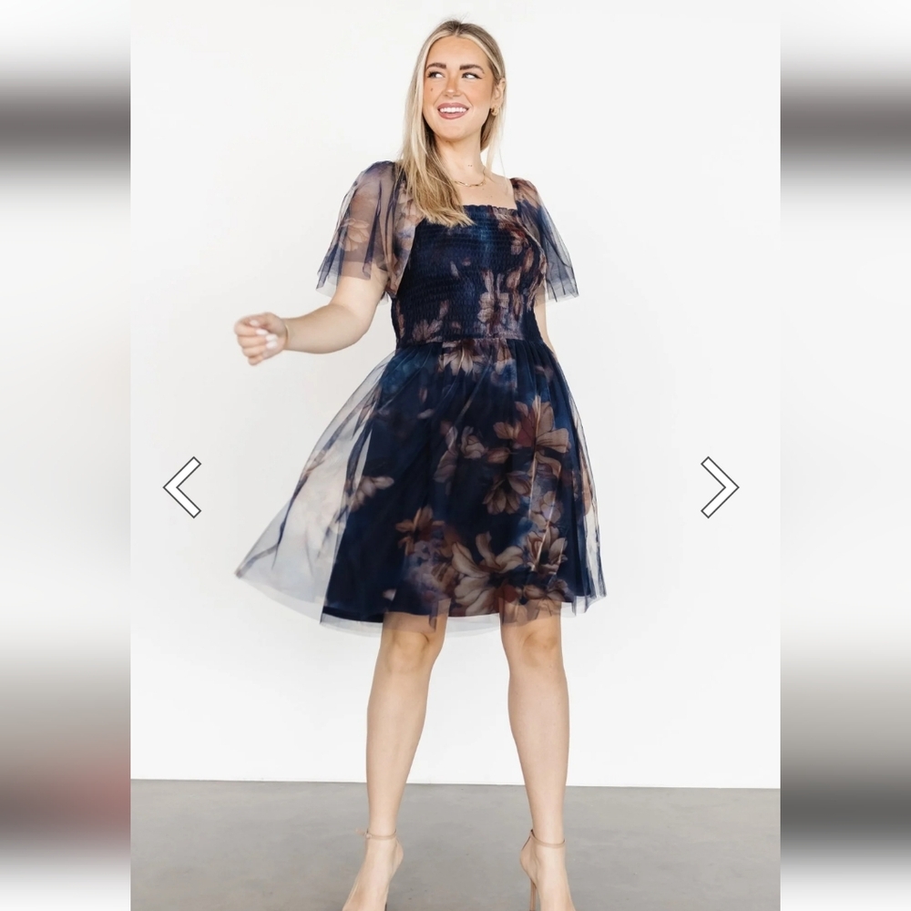 Baltic Born Tivoli Tulle Short Dress - Dark Blue Floral